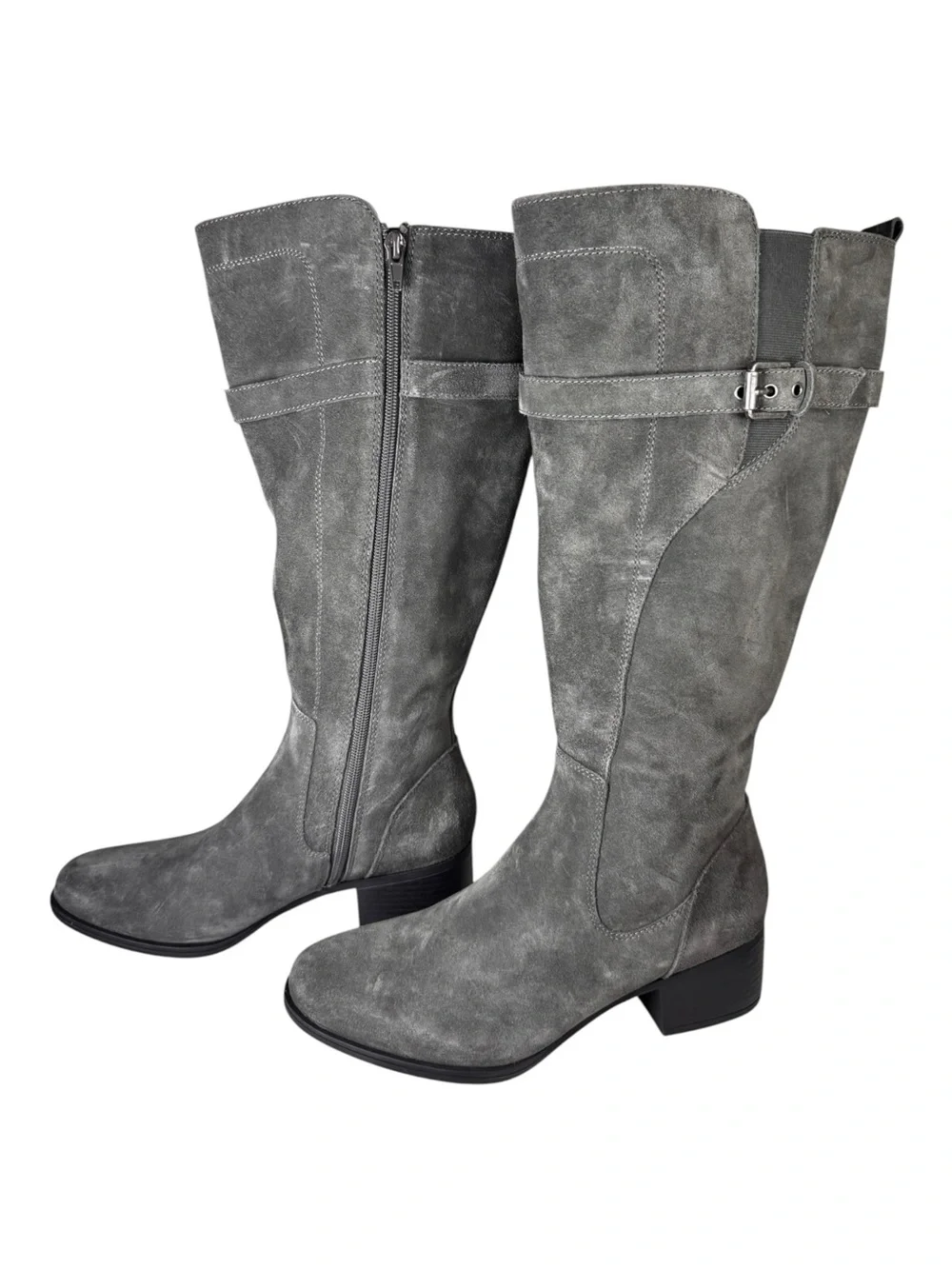 NWT Naturalizer Grey Suede Wide Calf Riding Knee High Boots Block Heel 9 M